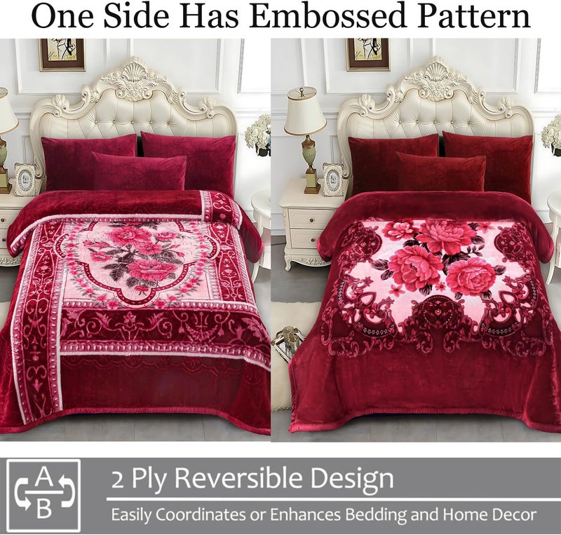 JYK Soft Fleece Bed Blanket King Size A&B Pattern Rose/Rose - 520GSM Fuzzy Cozy Luxury Warm Blanket Microfiber, 2 Ply Reversible Room Home Decor Christmas Decorations, 83" x 91 inches, 5.7 LB - Image 3