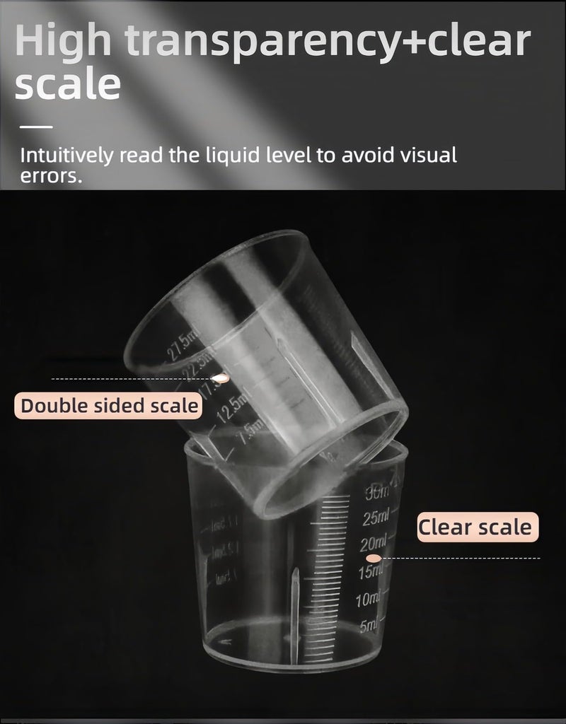RyanDesign BPA-Free 30ml (1oz) Liquid Measuring Cups (10-Pack) - Mini Plastic Graduated Beakers for Kitchen, Lab, Crafts, Resin - Clear Dual Scale, Accurate safety, Stackable - Image 2
