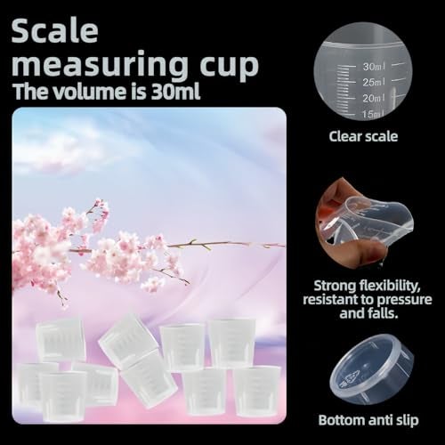 RyanDesign BPA-Free 30ml (1oz) Liquid Measuring Cups (10-Pack) - Mini Plastic Graduated Beakers for Kitchen, Lab, Crafts, Resin - Clear Dual Scale, Accurate safety, Stackable - Image 4
