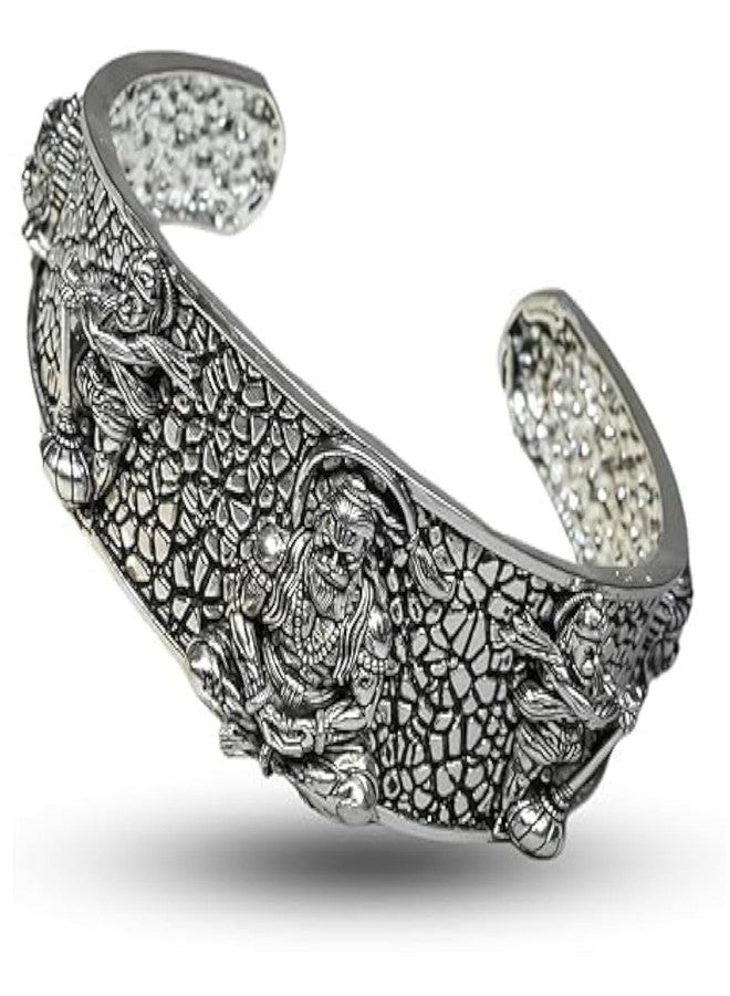 ADHVIK (عبوة من قطعتين) قفل قابل للتعديل للجنسين، Free God Lord Mahavir Shri Bajrangbali Sankat Mochan Hanuman Ji 5 Mukhi Face Hand الكفة المعصم نصف Kada Bangle سوار للقوة والحماية والتفاني - Image 2