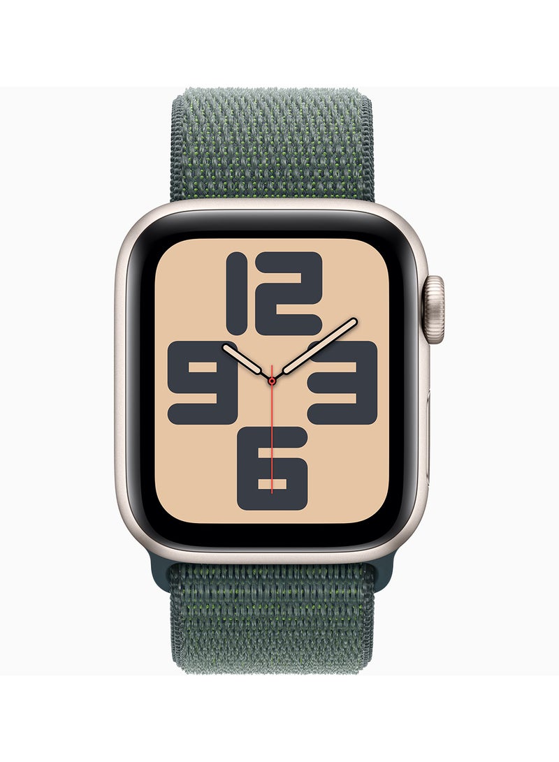 Apple Watch SE (2024) GPS + Cellular 44mm Starlight Aluminium Case With Lake Green Sport Loop - Image 2