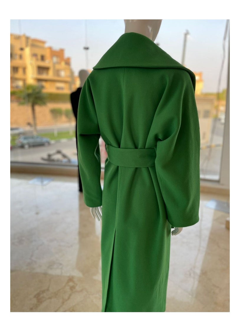 معطف طويل من الصوف للنساء شتاء دافئ امرأة صوفية  - Image 4