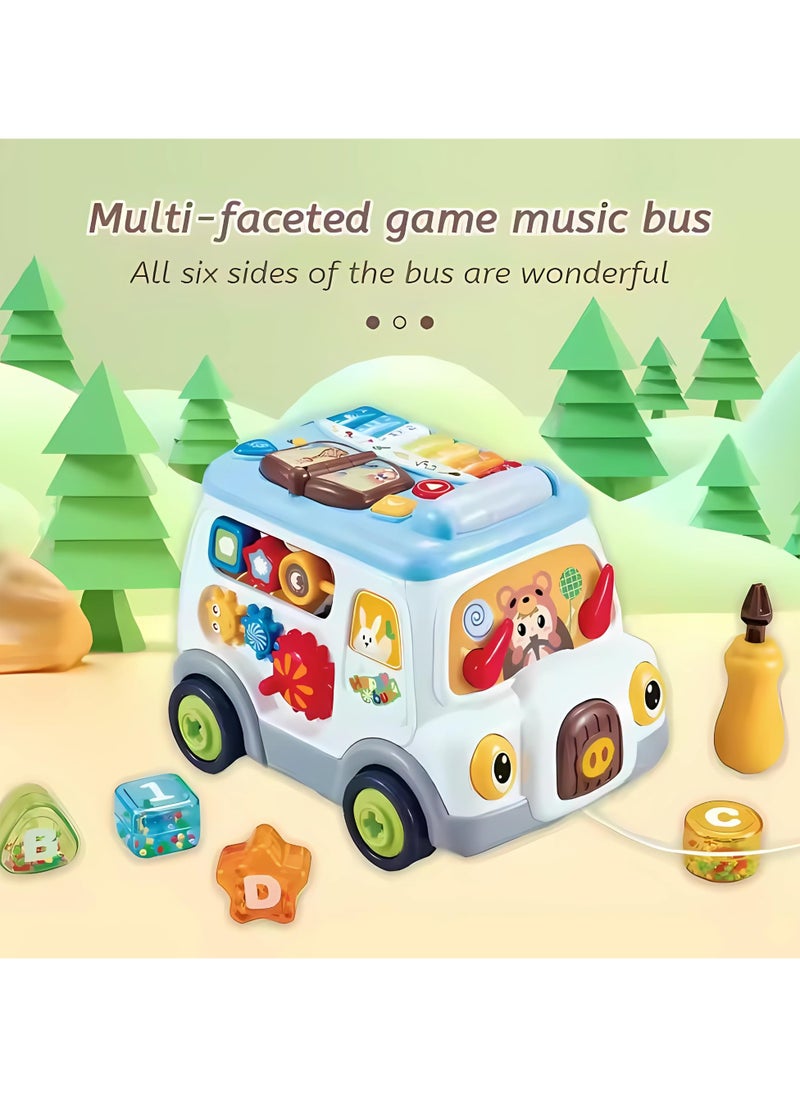 Twisoo Multifunctional Busy Bus Toy for Toddlers – 2-in-1 Musical Activity Toy with Piano, Talking Book, Shape Sorter, Pull String & Gears | Early Learning Toy for Kids 12+M (White)..