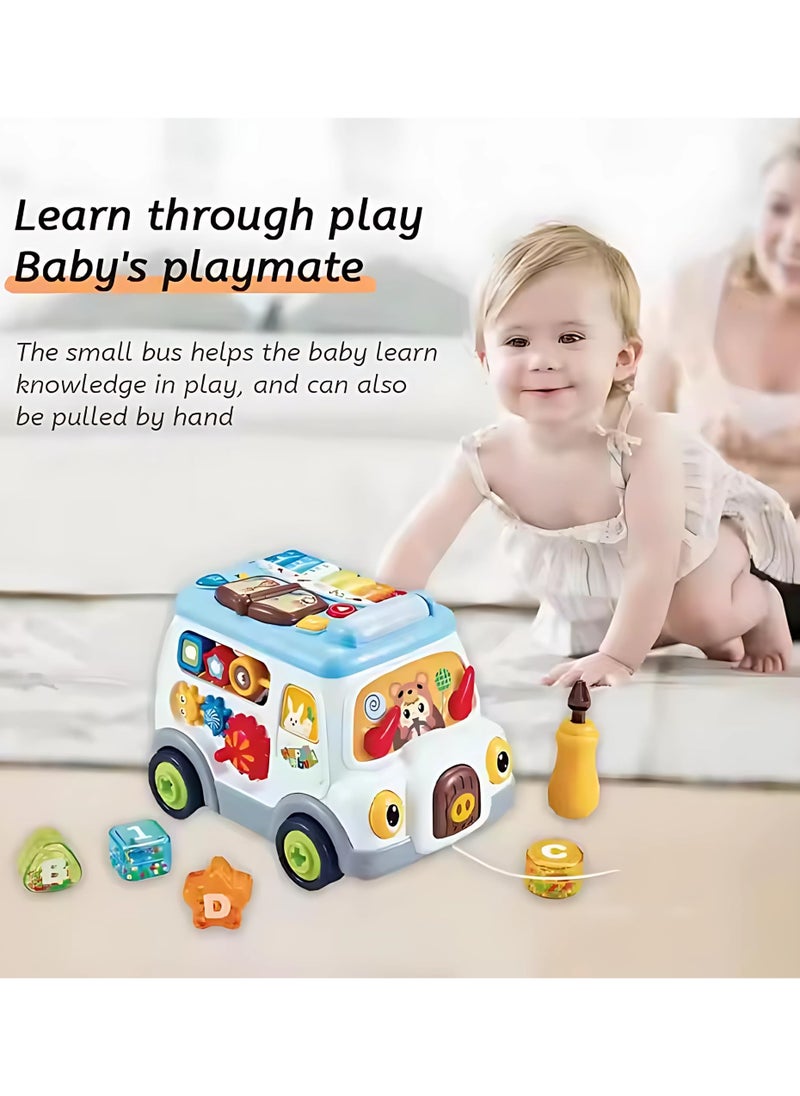 Twisoo Multifunctional Busy Bus Toy for Toddlers – 2-in-1 Musical Activity Toy with Piano, Talking Book, Shape Sorter, Pull String & Gears | Early Learning Toy for Kids 12+M (White)..