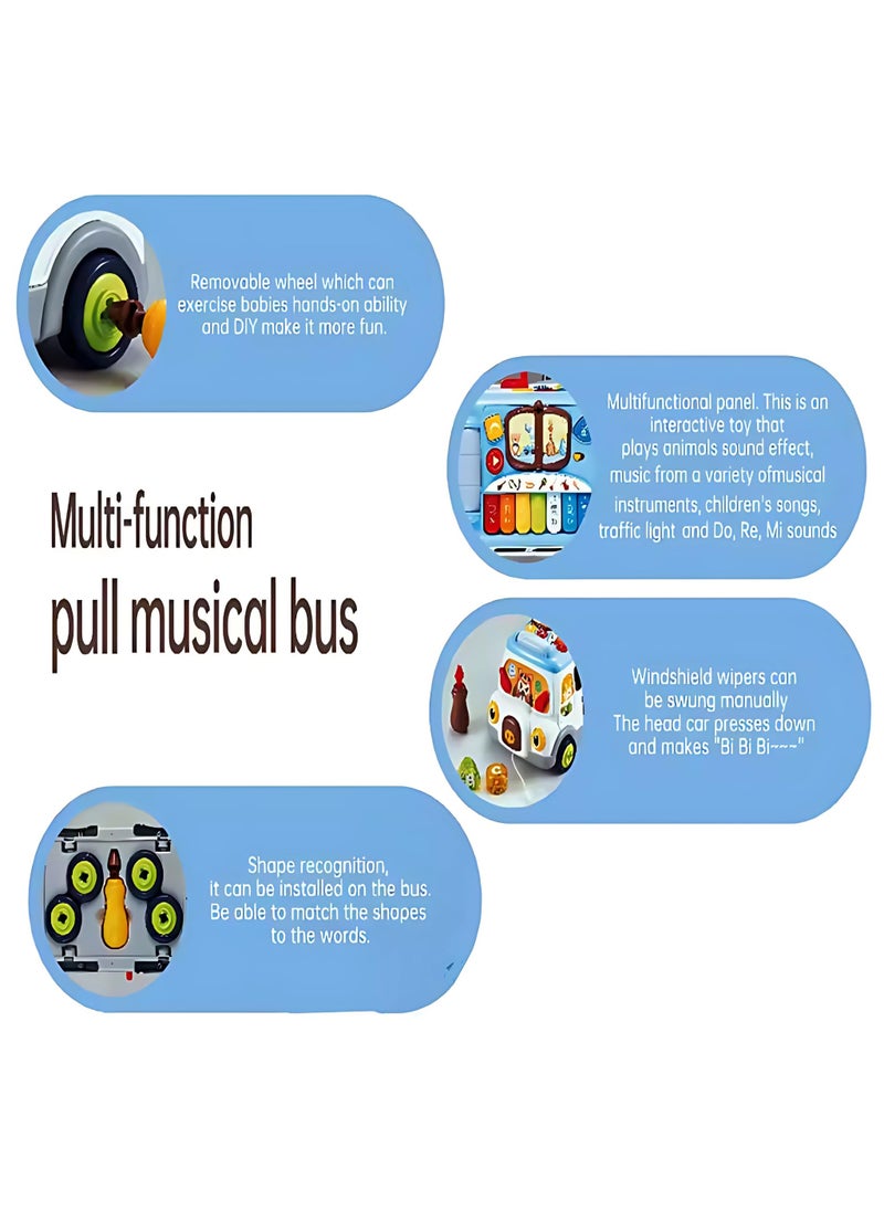 Twisoo Multifunctional Busy Bus Toy for Toddlers – 2-in-1 Musical Activity Toy with Piano, Talking Book, Shape Sorter, Pull String & Gears | Early Learning Toy for Kids 12+M (White)..