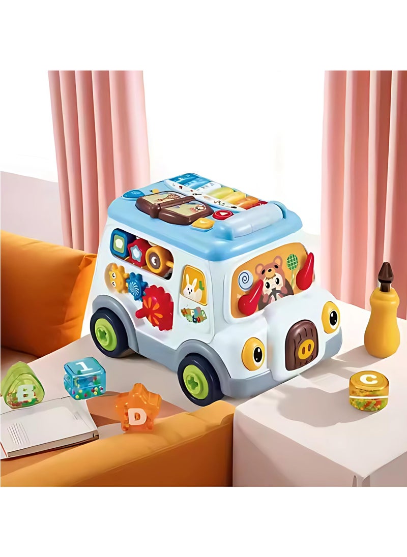 Twisoo Multifunctional Busy Bus Toy for Toddlers – 2-in-1 Musical Activity Toy with Piano, Talking Book, Shape Sorter, Pull String & Gears | Early Learning Toy for Kids 12+M (White)..