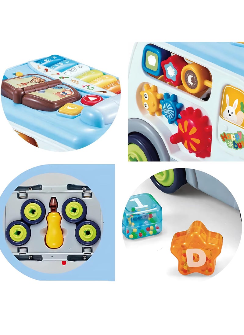 Twisoo Multifunctional Busy Bus Toy for Toddlers – 2-in-1 Musical Activity Toy with Piano, Talking Book, Shape Sorter, Pull String & Gears | Early Learning Toy for Kids 12+M (White)..