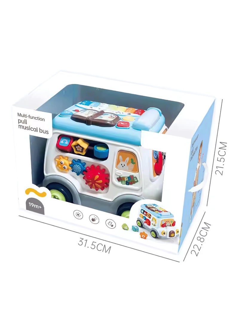 Twisoo Multifunctional Busy Bus Toy for Toddlers – 2-in-1 Musical Activity Toy with Piano, Talking Book, Shape Sorter, Pull String & Gears | Early Learning Toy for Kids 12+M (White)..
