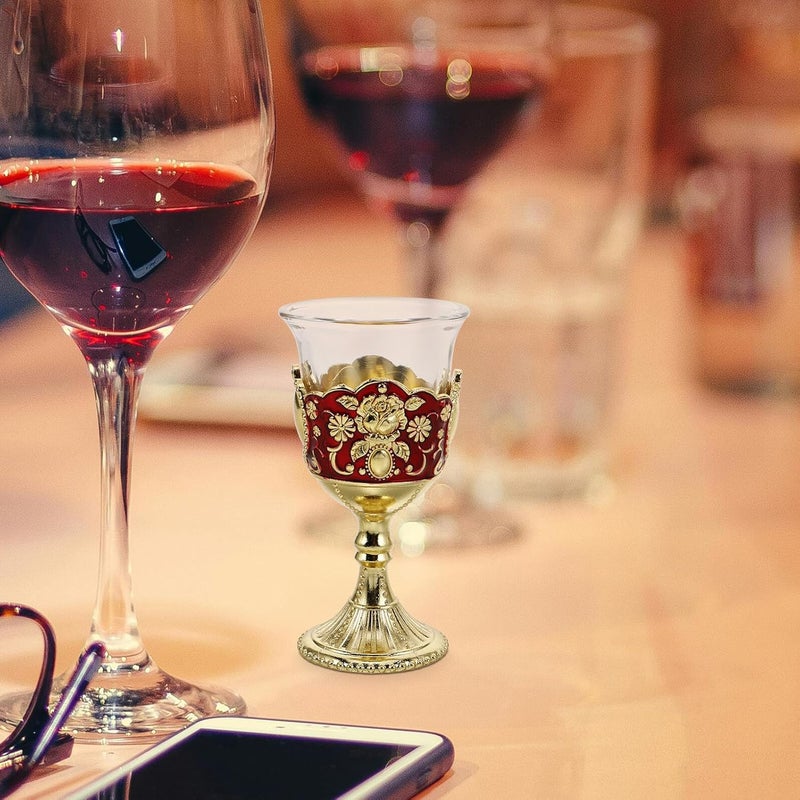 GALPADA 2pcs Vintage Metal Embossed Small Wine Goblets Reusable Household Liquor Cups with Rose Red Gold Accent for Wedding Reception and Party - Image 5