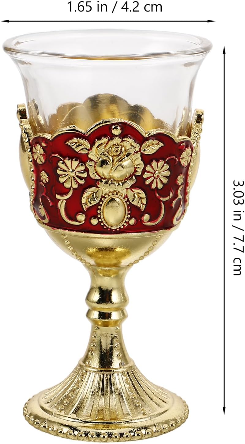 GALPADA 2pcs Vintage Metal Embossed Small Wine Goblets Reusable Household Liquor Cups with Rose Red Gold Accent for Wedding Reception and Party - Image 2