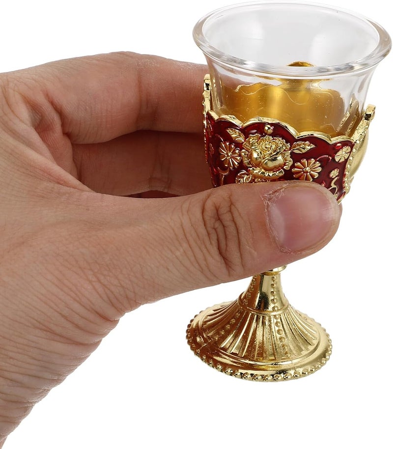 GALPADA 2pcs Vintage Metal Embossed Small Wine Goblets Reusable Household Liquor Cups with Rose Red Gold Accent for Wedding Reception and Party - Image 3