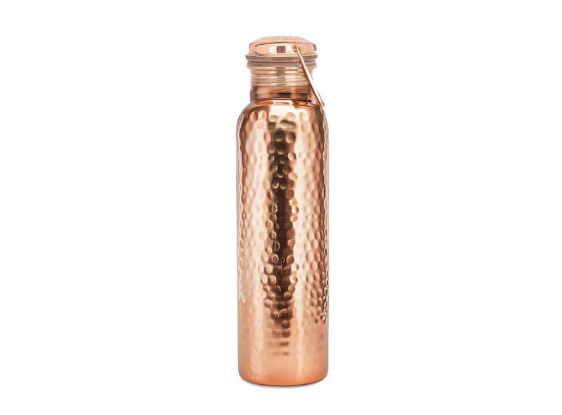 Shakti Warrior Hammered Tamba Copper Bottle - Pure Copper Water Bottle, Food Grade Silicone Seal, Leak Proof (30oz) - Image 1