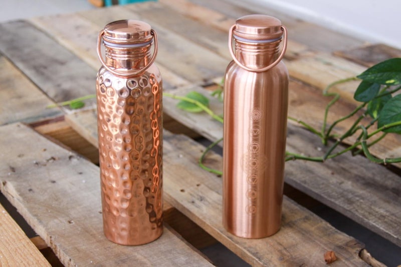 Shakti Warrior Hammered Tamba Copper Bottle - Pure Copper Water Bottle, Food Grade Silicone Seal, Leak Proof (30oz) - Image 4