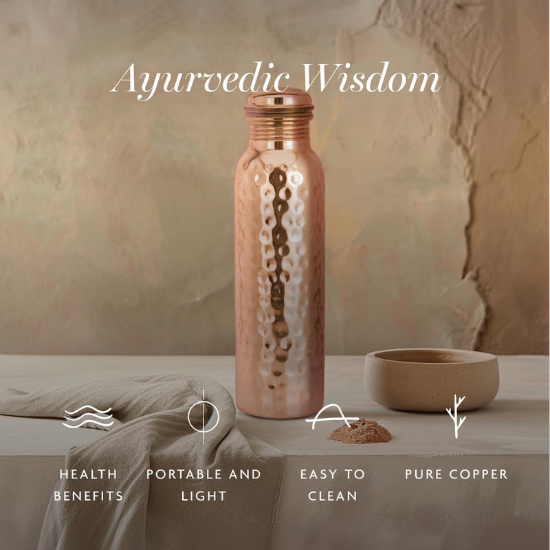Shakti Warrior Hammered Tamba Copper Bottle - Pure Copper Water Bottle, Food Grade Silicone Seal, Leak Proof (30oz) - Image 3
