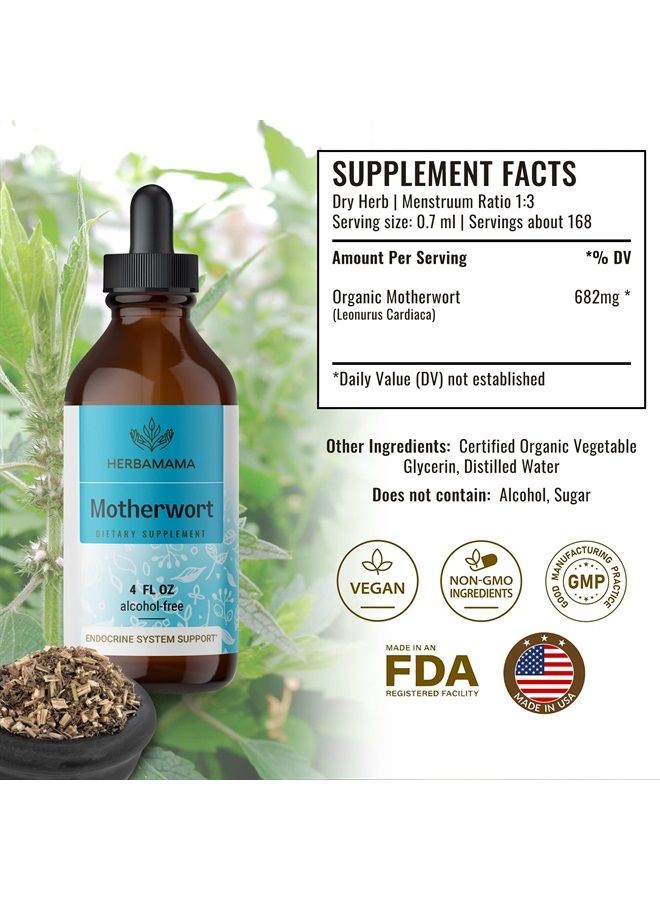 HERBAMAMA Motherwort Tincture - Organic Motherwort Herb Liquid Drops - Vegan Supplement - 4 fl oz - Image 1