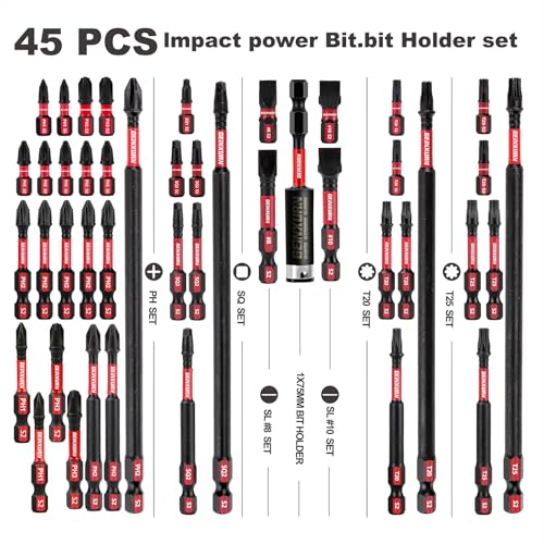 GEINXURN Impact Tough Magnetic Mixed 45Pack Insert Driver Bits, S2 Alloy Steel Screwdriver Power Bits Set with 1Pcs Impact Magnetic Bit Holder - Image 2