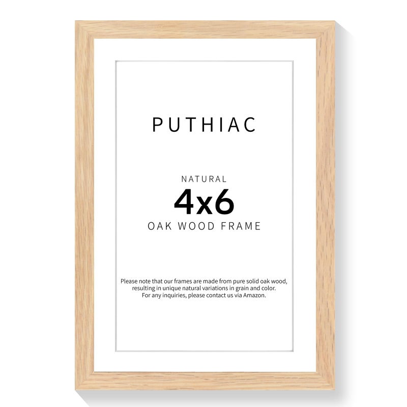 puthiac 4x6 Oak Wood Picture Frame - 4""x6"" Photo Frame  4x6 Picture Frame Wood  Natural Solid Wooden Picture Frames for Wall Art Photo and Prints(1 Pack  Beige) - Image 1