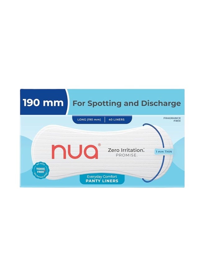 Nua Panty Liner for Women, Everyday Comfort, Soft & Breathable Pantyliners for Women – 190mm Long (40 Liners) - Image 1