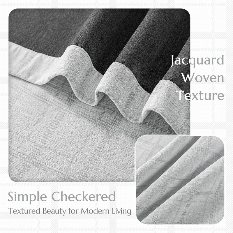 Beauoop Grey Plaid Jacquard Blackout Curtains 84 Inches Long 2 Panels for Bedroom Living Room Gingham Checkered Room Darkening Thermal Insulated Soundproof Grommet Window Drapes, 52x84 2 Set - Image 3