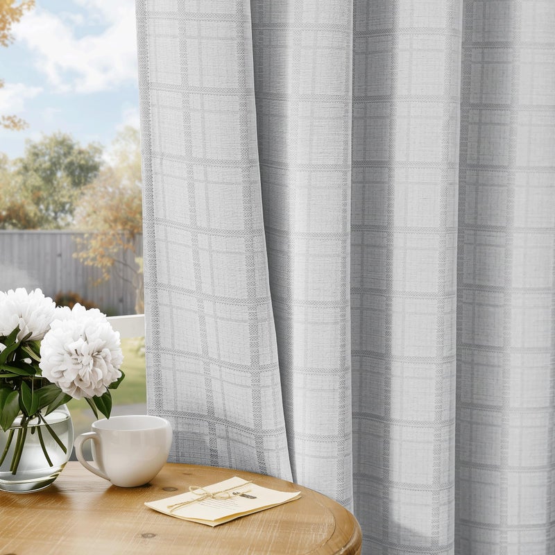 Beauoop Grey Plaid Jacquard Blackout Curtains 84 Inches Long 2 Panels for Bedroom Living Room Gingham Checkered Room Darkening Thermal Insulated Soundproof Grommet Window Drapes, 52x84 2 Set - Image 1