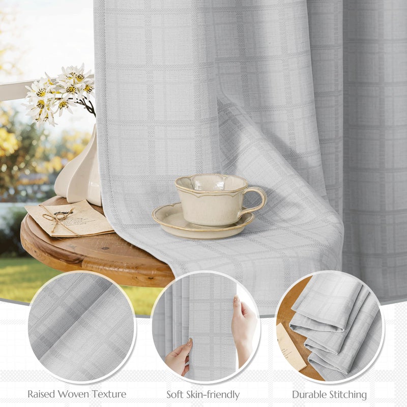 Beauoop Grey Plaid Jacquard Blackout Curtains 84 Inches Long 2 Panels for Bedroom Living Room Gingham Checkered Room Darkening Thermal Insulated Soundproof Grommet Window Drapes, 52x84 2 Set - Image 4