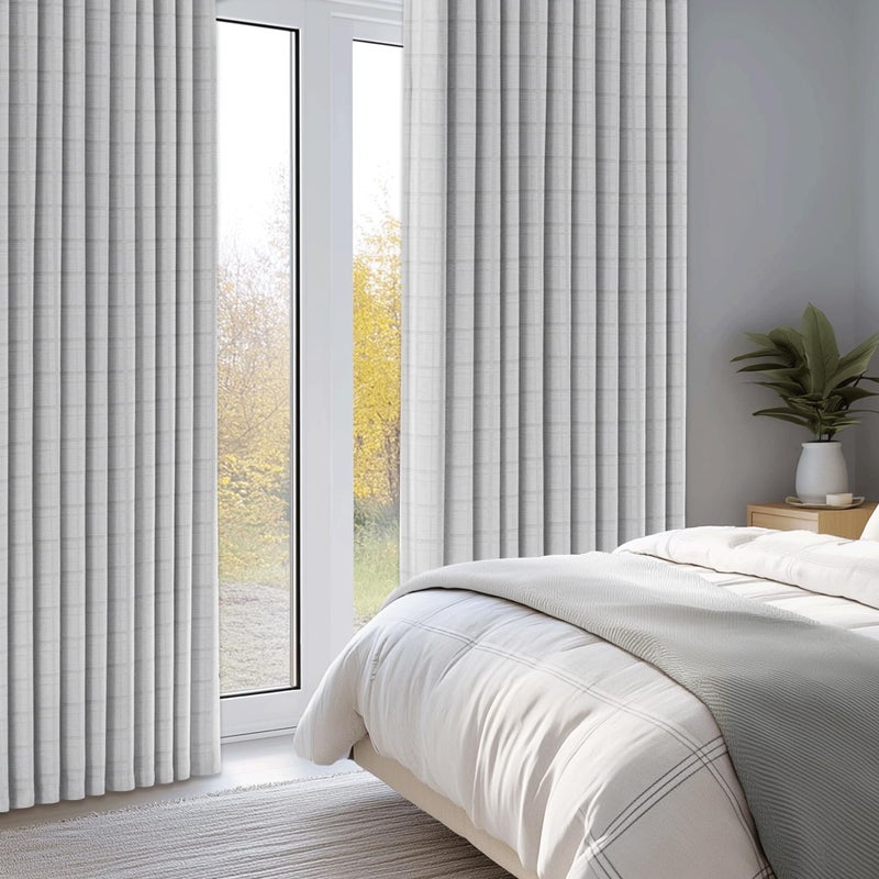 Beauoop Grey Plaid Jacquard Blackout Curtains 84 Inches Long 2 Panels for Bedroom Living Room Gingham Checkered Room Darkening Thermal Insulated Soundproof Grommet Window Drapes, 52x84 2 Set - Image 5