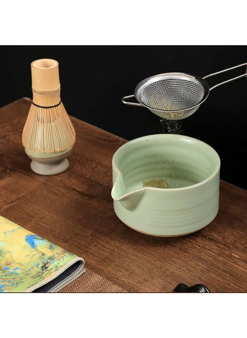 Flavoma (Set of 6) Japanese Handmade Bamboo Matcha Whisk + Chashaku Scoop + Ceramic Matcha Bowl + Whisk Holder + Tea Strainer + Cloth for Traditional Matcha Preparation - Image 2