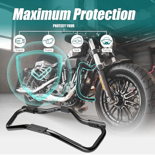MoKitDora Sportster Engine Guard Highway Rail Mustache Crash Bar 1.25" Fat for Harley '04-Later XL and '08-'13 XR Models, Gloss Black - Image 4