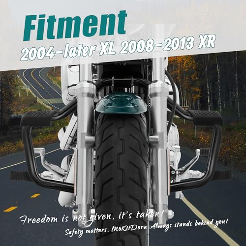 MoKitDora Sportster Engine Guard Highway Rail Mustache Crash Bar 1.25" Fat for Harley '04-Later XL and '08-'13 XR Models, Gloss Black - Image 2