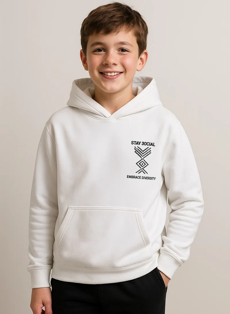 victor and jane Boys' Off-White “Stay Social Embrace Diversity” Graphic Hoodie