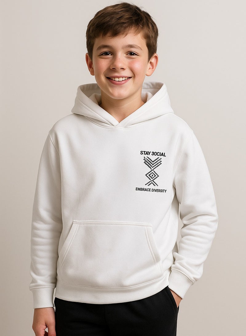 victor and jane Boys' Off-White “Stay Social Embrace Diversity” Graphic Hoodie - Image 1