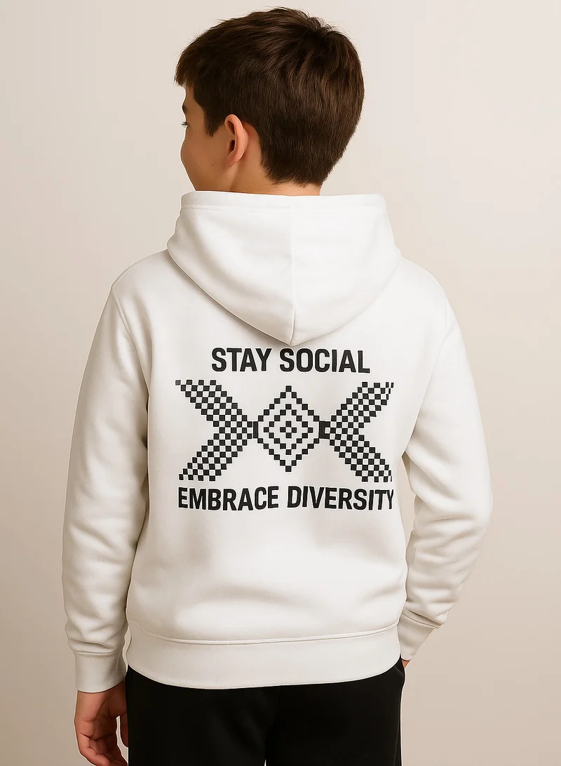 victor and jane Boys' Off-White “Stay Social Embrace Diversity” Graphic Hoodie