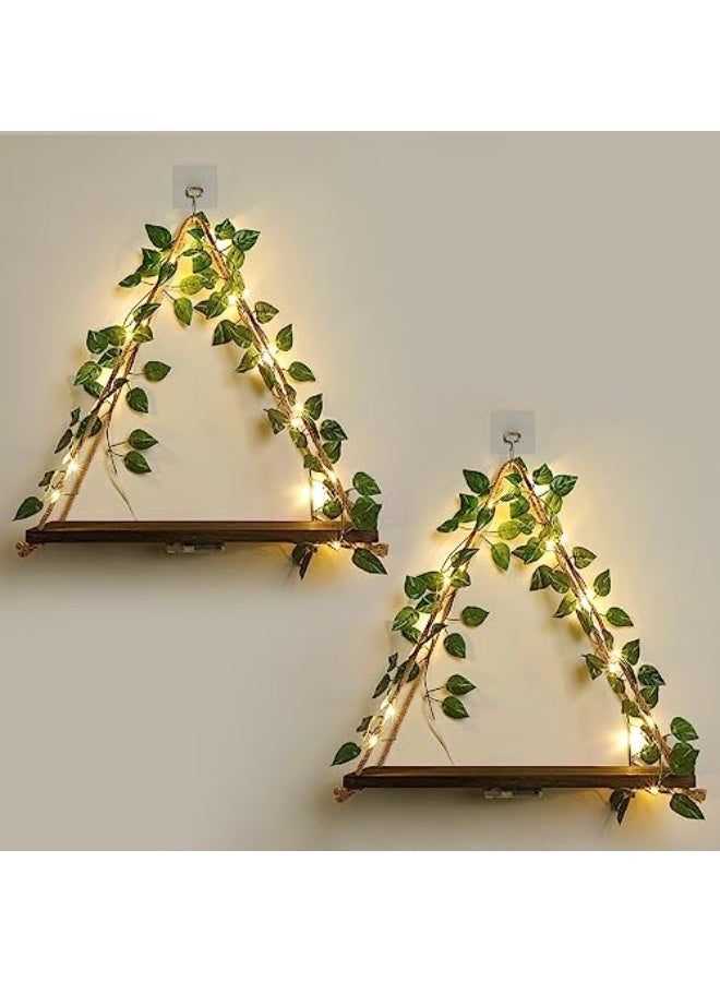 Floating Shelves for Wall,Plant Wall Decor,Hanging Shelf,Cottage Core Decor,Room Decor Aesthetic,Boho Room,Adhesive Shelves,Floating Shelves for No Drilling,Two-Piece Set(Green Leaf)  - Image 1