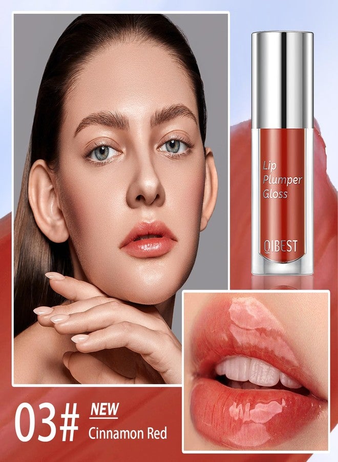 QIUFSSE Korean Big Brush Head Tinted Lip Oil Plumping Lip Gloss for Women, Non-Sticky Nourishing Lip Plumper for Lip Care and Dry Lips - 03 Cinnamon Red - Image 2