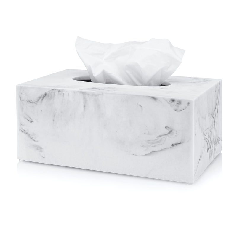 Essentra Home Rectangular Tissue Box Cover White Marble Heavy Facial Tissue Holder  Blanc Collection