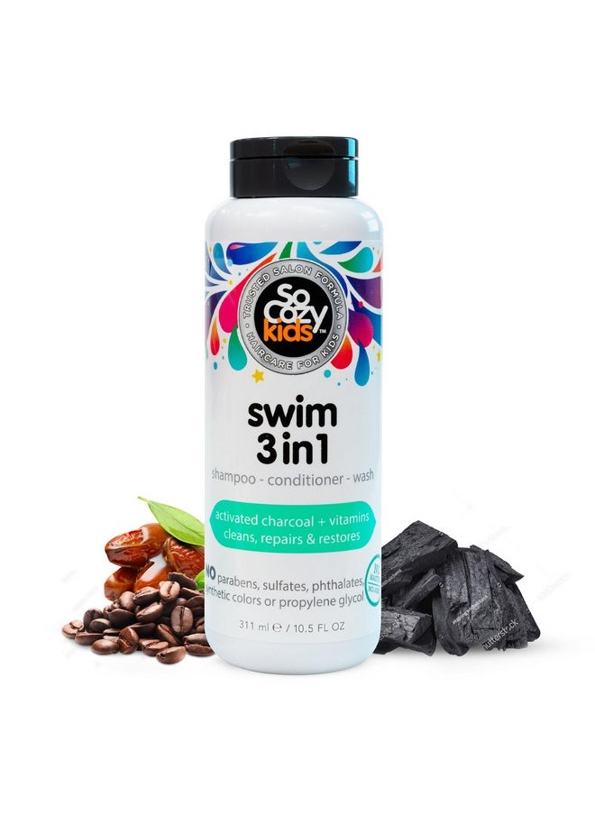 SO COZY SoCozy Kids Swim 3-in-1 Shampoo, Conditioner & Body Wash - 3-in-1 Combo Pool Shampoo & Conditioner for Swimmers - Salt & Chlorine Removing Activated Charcoal  - Image 1