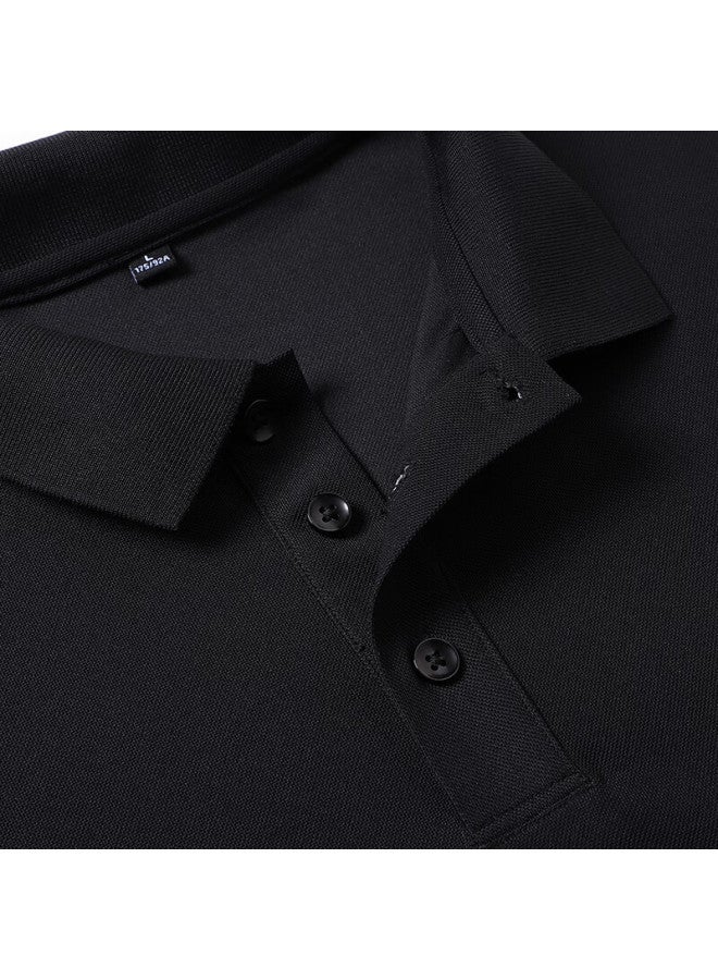 Tucano Tucano Men's Solid Color Business Casual Classic Polo Shirt Short Sleeve T-shirt Black L - Image 3
