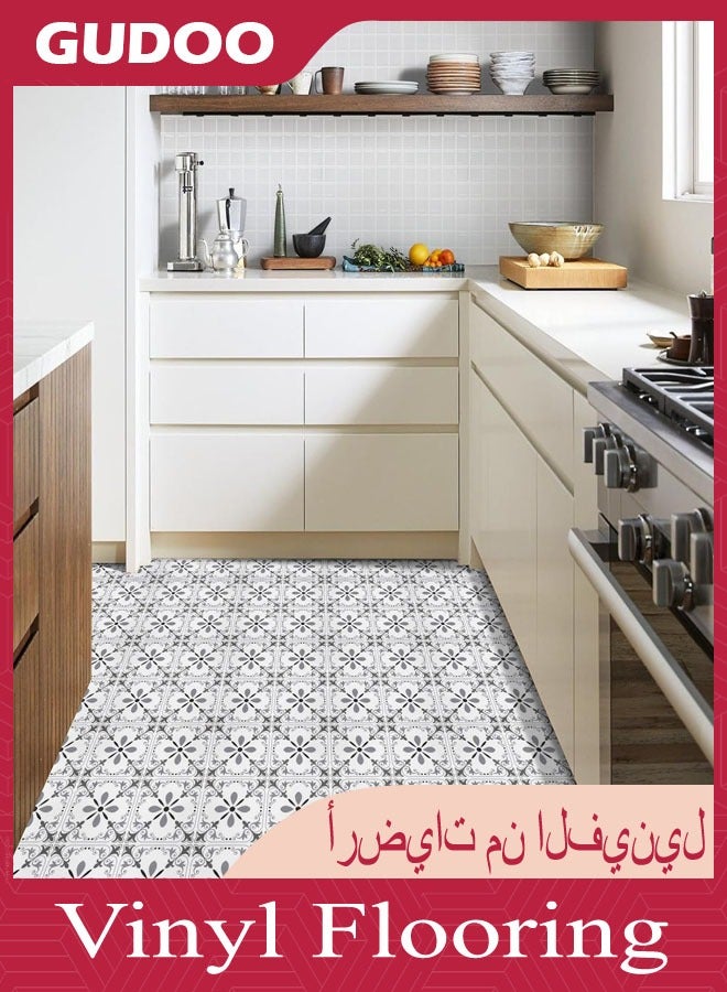 GUDOO بلاط أرضيات فينيل لاصق، مناسب للجدران والأرضيات والمطابخ والحمامات وبيوت الحيوانات الأليفة. تحتوي العبوة على 10 قطع بحجم 8x8 بوصة - Image 1