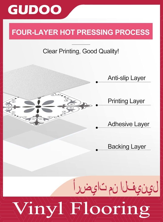 GUDOO بلاط أرضيات فينيل لاصق، مناسب للجدران والأرضيات والمطابخ والحمامات وبيوت الحيوانات الأليفة. تحتوي العبوة على 10 قطع بحجم 8x8 بوصة - Image 3