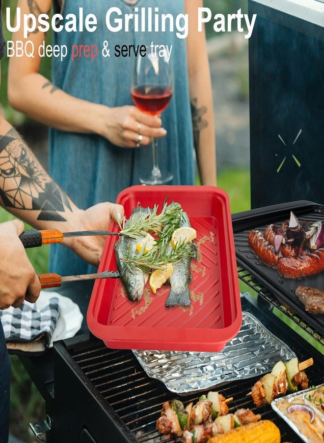 ECOIOU Grilling Prep and Serving Tray with Lid, BBQ Deep Tray for Marinating Raw and Cooked Food, Melamine Serving Trays for Food, Black and Red - Image 3