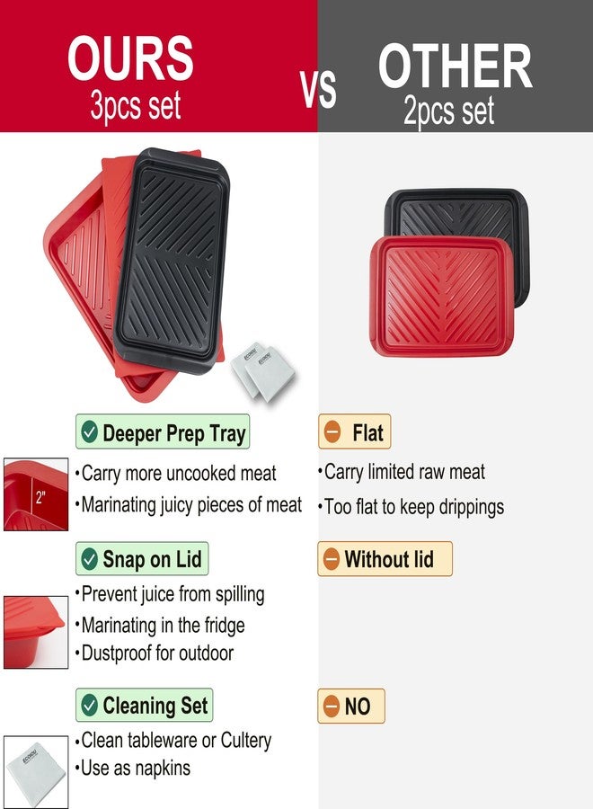 ECOIOU Grilling Prep and Serving Tray with Lid, BBQ Deep Tray for Marinating Raw and Cooked Food, Melamine Serving Trays for Food, Black and Red - Image 4