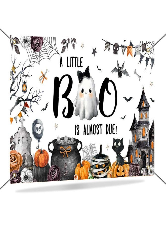 موكسيكا لافتة خلفية لحفل استقبال مولود جديد من Mocsicka بتصميم "بو" الهالوين، لافتة "بو الصغير على وشك الاستحقاق"، ديكورات لحفل استقبال مولود جديد بتصميم شبح صغير مخيف في الهالوين، دعامات كشك الصور، 70.8 × 43.3 بوصة - Image 1