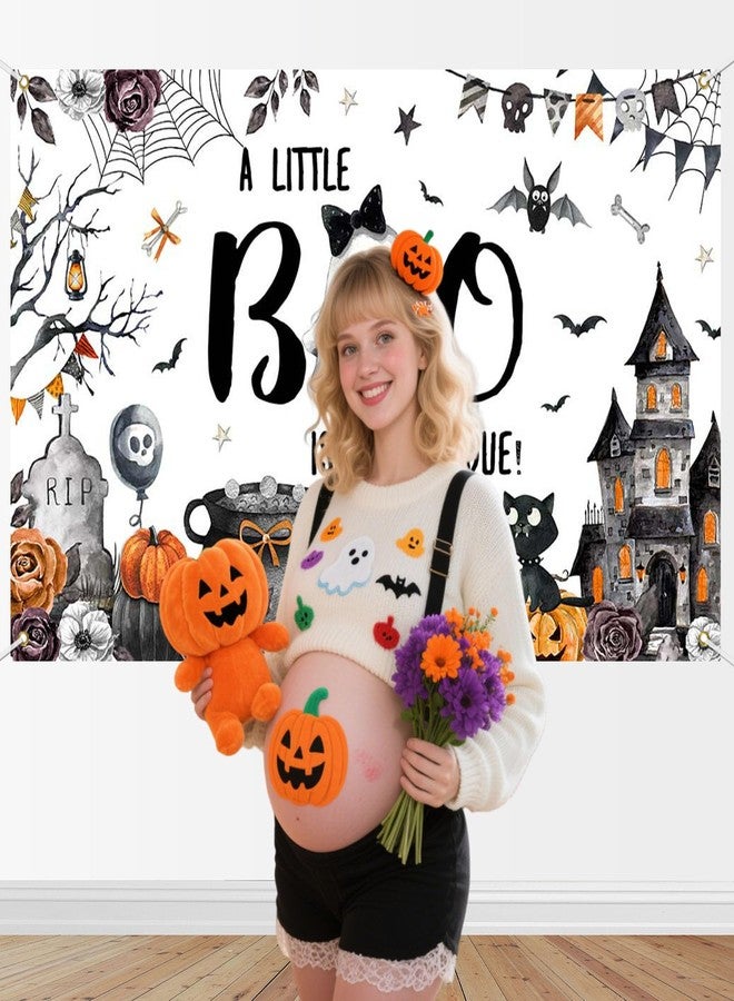 موكسيكا لافتة خلفية لحفل استقبال مولود جديد من Mocsicka بتصميم "بو" الهالوين، لافتة "بو الصغير على وشك الاستحقاق"، ديكورات لحفل استقبال مولود جديد بتصميم شبح صغير مخيف في الهالوين، دعامات كشك الصور، 70.8 × 43.3 بوصة - Image 3