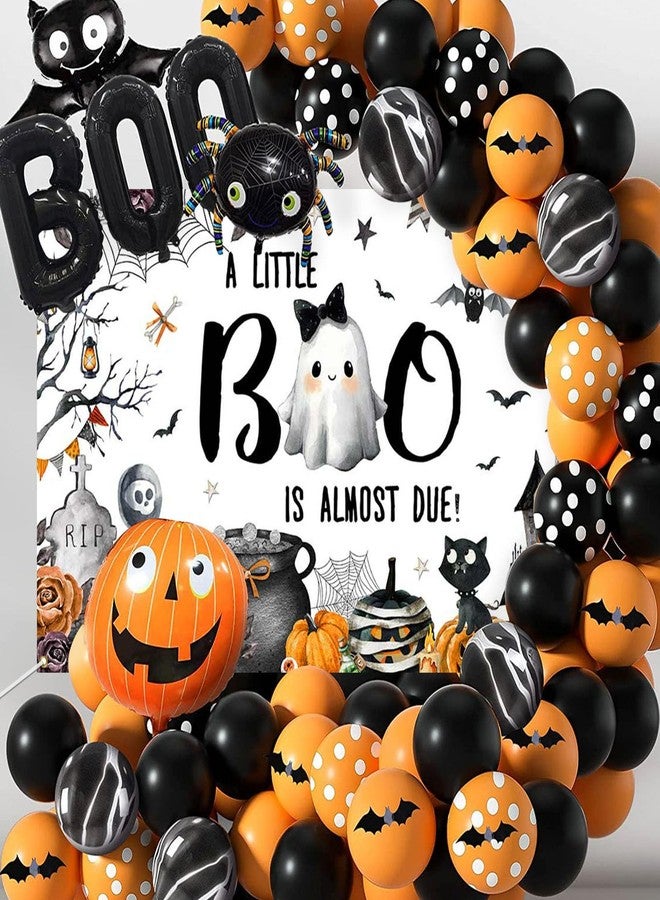 موكسيكا لافتة خلفية لحفل استقبال مولود جديد من Mocsicka بتصميم "بو" الهالوين، لافتة "بو الصغير على وشك الاستحقاق"، ديكورات لحفل استقبال مولود جديد بتصميم شبح صغير مخيف في الهالوين، دعامات كشك الصور، 70.8 × 43.3 بوصة - Image 2