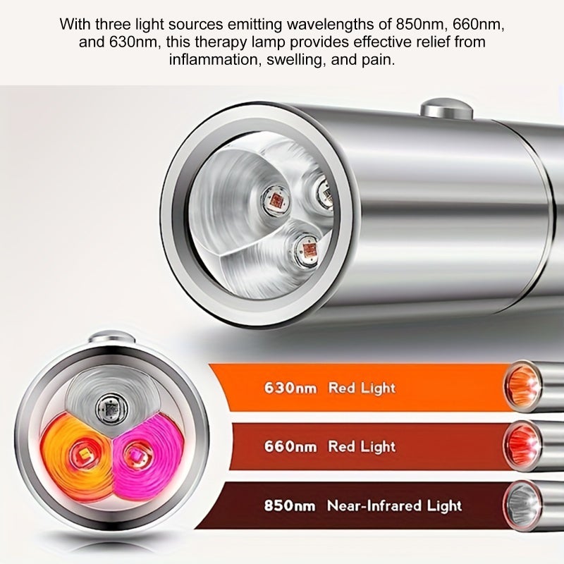 Therapy Lamp: Silver 3-Light-Source Device - 850nm 660nm 630nm Wavelengths, Rechargeable Lithium Battery for Pain Relief, Enhanced Blood Circulation, Immune Boost for Home Office Travel Use - Image 2