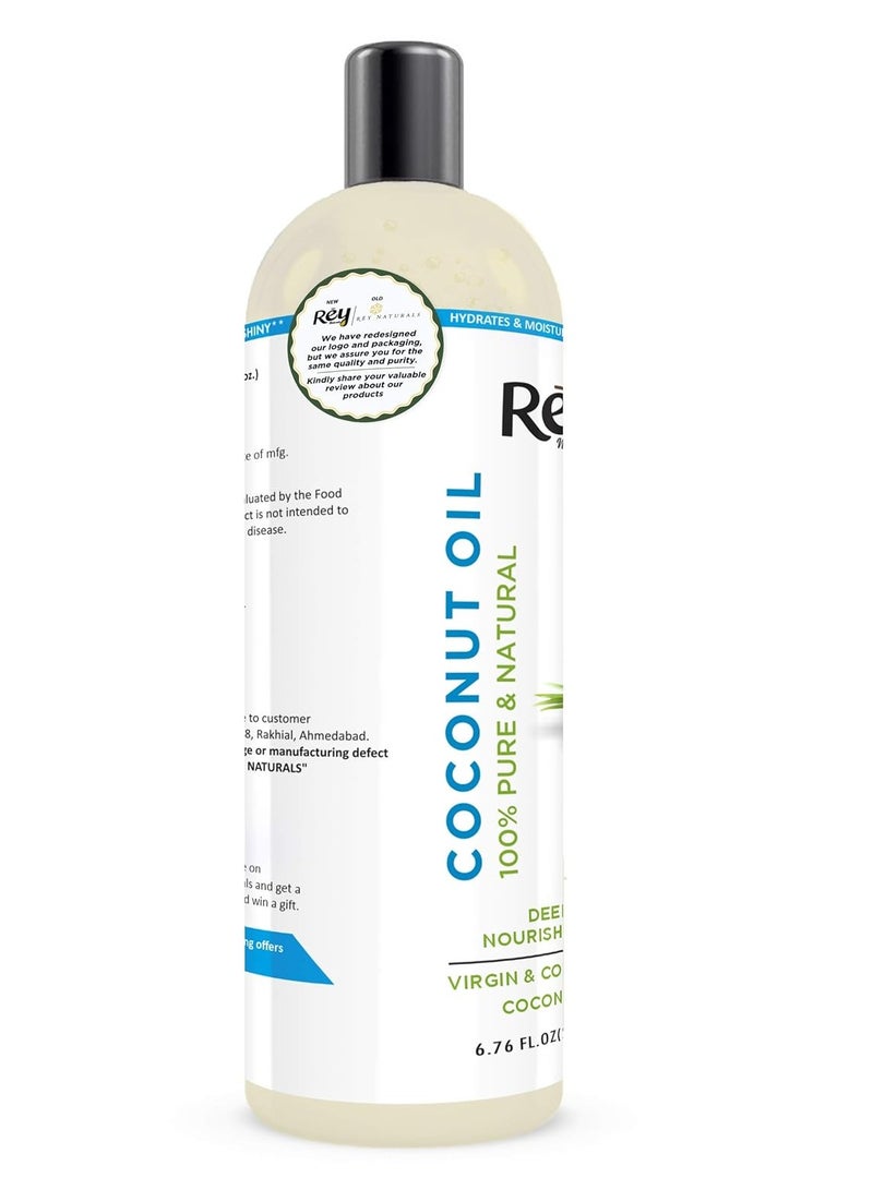 Rey NaturalsCoconut Oil 100% Pure Natural Virgin Coconut Oil for Hair and Skin 200ML - Image 2