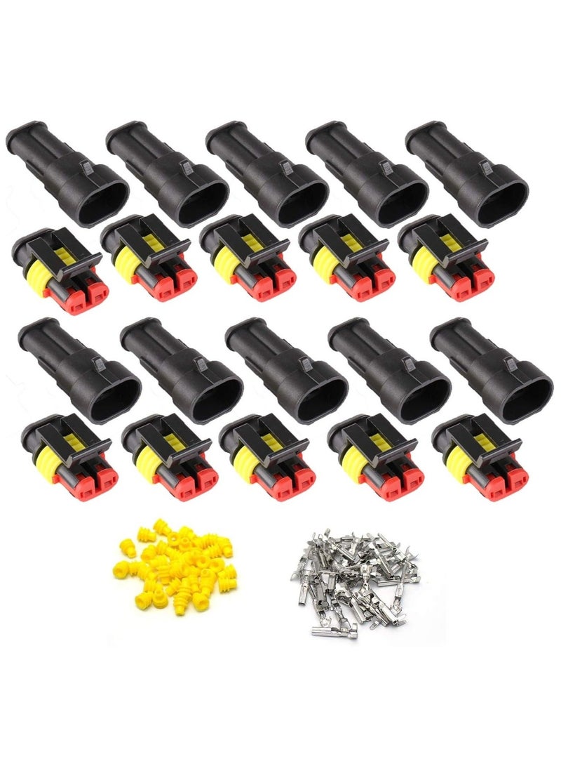 Captaintech 2 Pin Way Waterproof Electrical Connectors HID Plug 1.5mm Series Terminals for Submarine, Car, Truck, Boat, Electrical Wire Connector, Male Female Plug Socket Disconnect Waterproof Plug Play (20PCS) - Image 1
