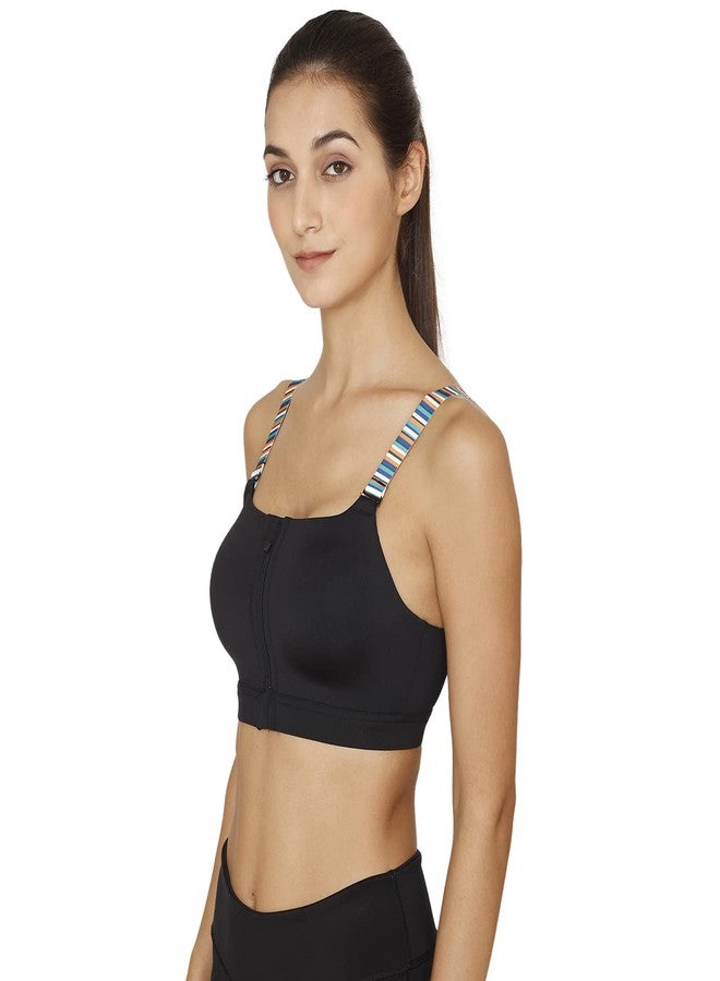 Zelocity High Impact Quick Dry Front Opening Multicolor Strap Sports Bra - Jet Black - Image 2