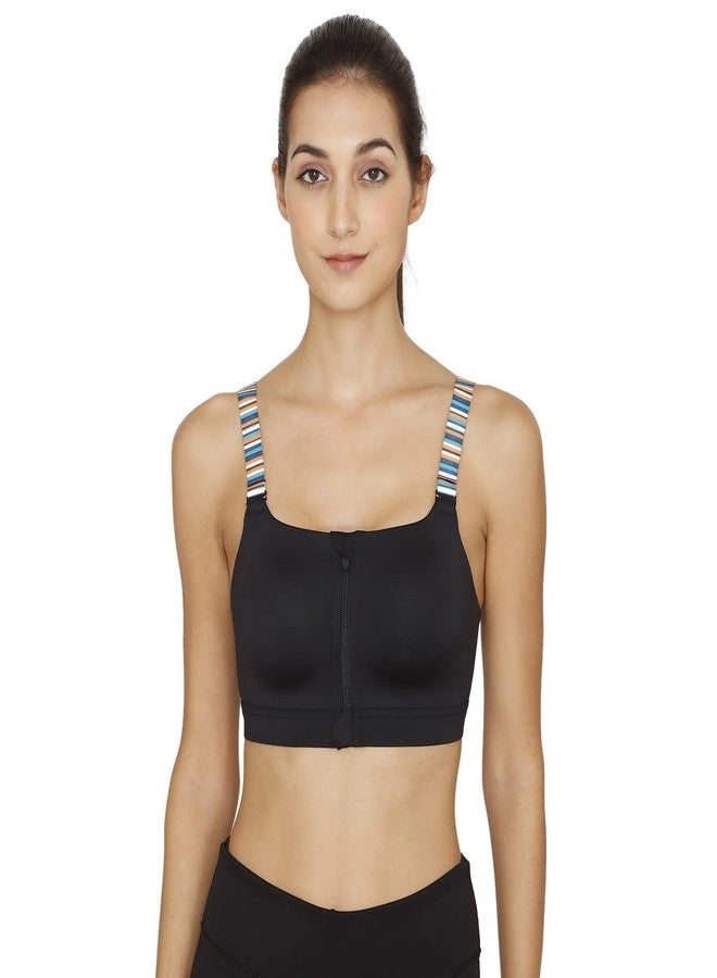 Zelocity High Impact Quick Dry Front Opening Multicolor Strap Sports Bra - Jet Black - Image 1