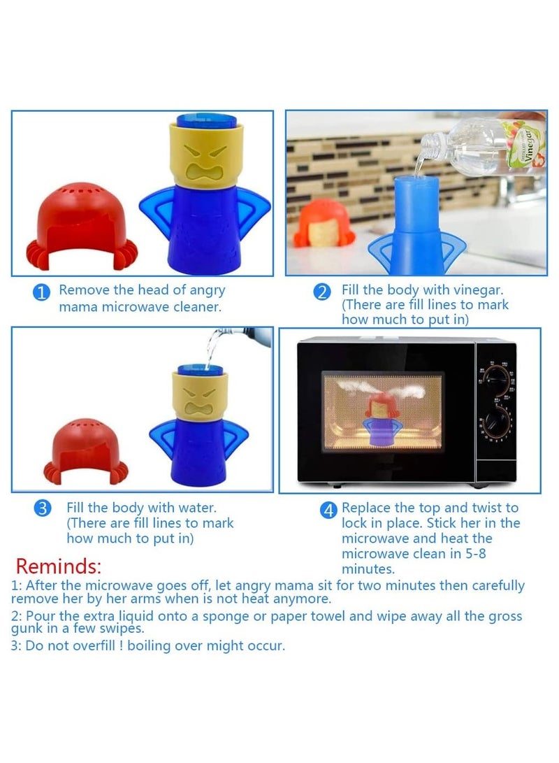 Microwave Cleaner, 2 PCS Angry Mama Microwave Cleaner Microwave Oven Steam Cleaner Easily Clean in Minutes Cleans Add Vinegar and Water for Home or Office with English Manual - Image 4